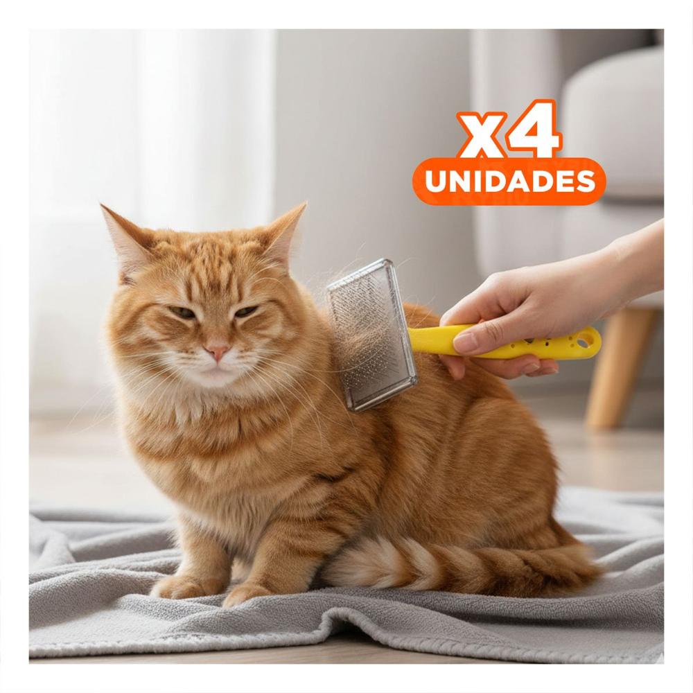 Pack4 Cepillo Duradero Puntas de Metal con Mango de Plastico para Mascotas