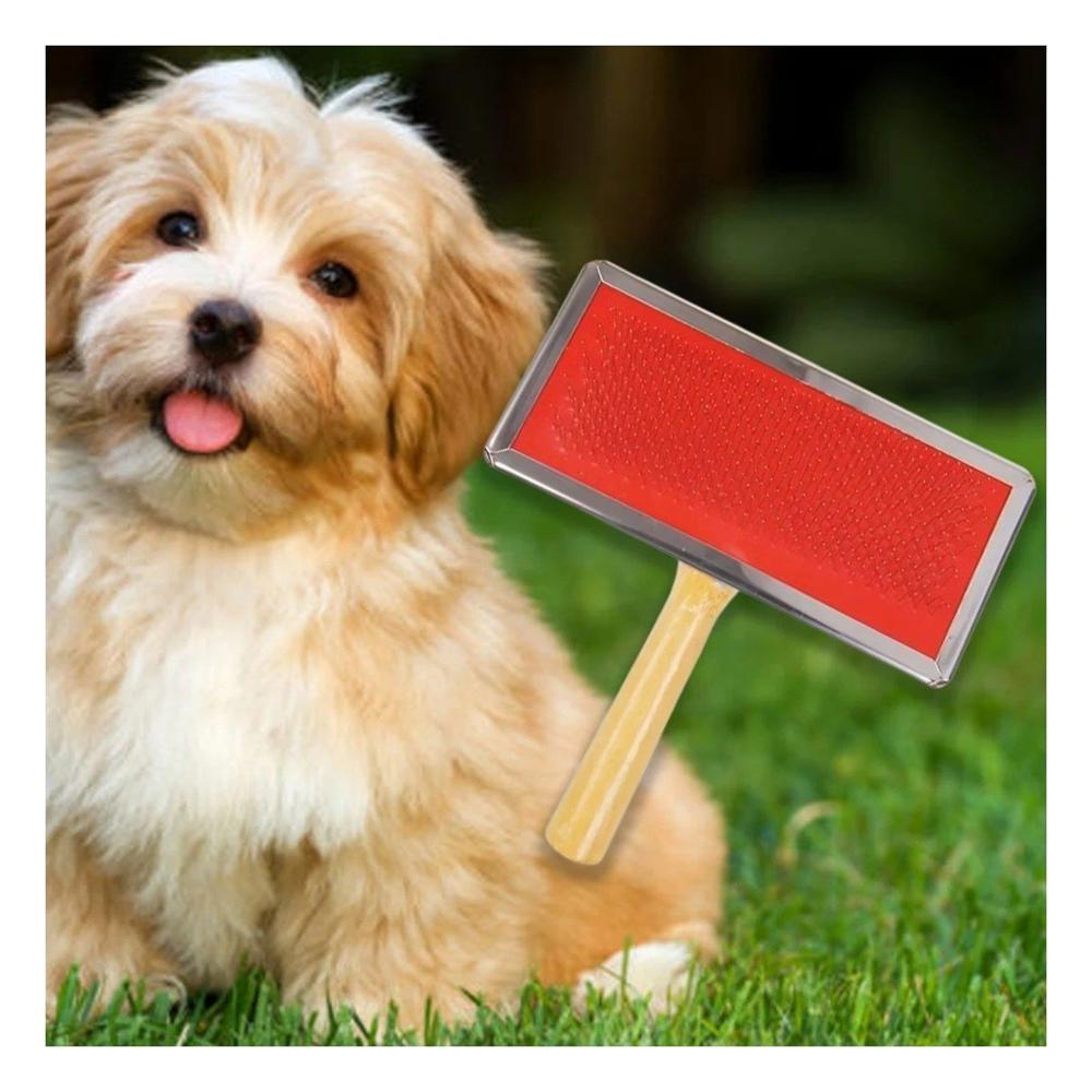 Accesorio Metal Rojo con Mango de Madera para Mascotas Pelo Medio