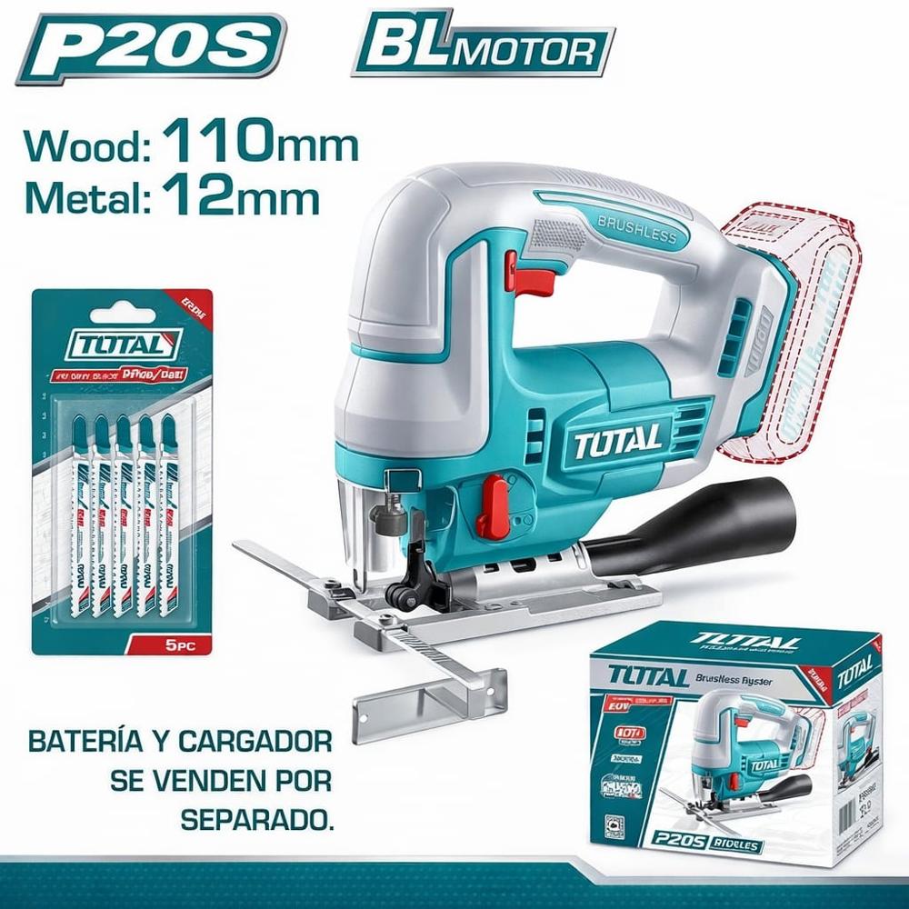 Sierra Caladora Inalámbrica Industrial 20V TOTAL Sin Batería NI Cargador TJSLI1008