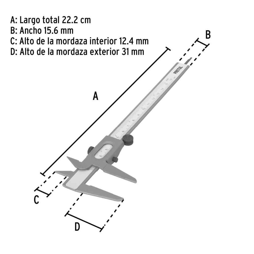 Calibrador Vernier Analógico 150MM PRETUL ACERO INOX