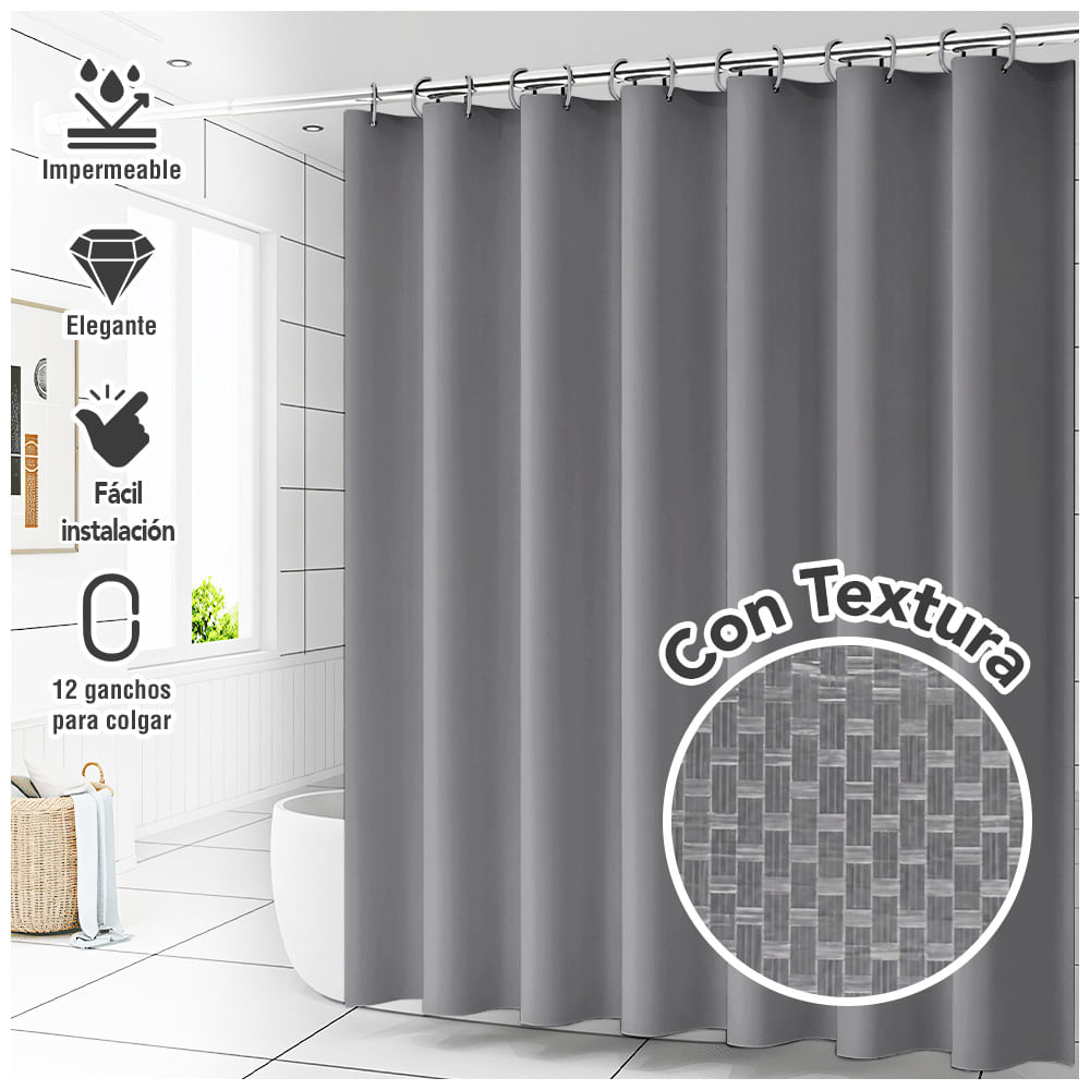 Cortina de Baño Impermeable Premium 180x180 Plomo H66