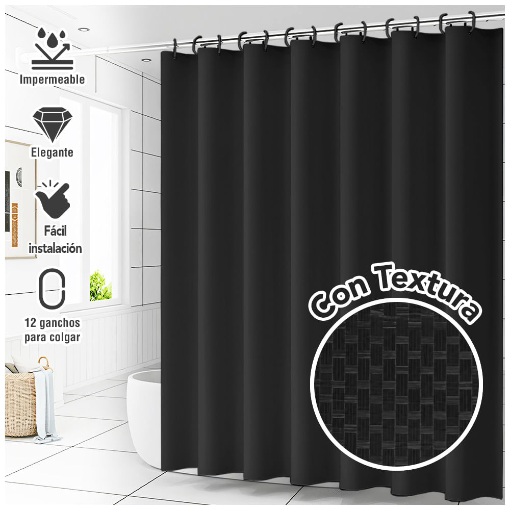 Cortina de Baño Impermeable Premium 180x180 Negro H66