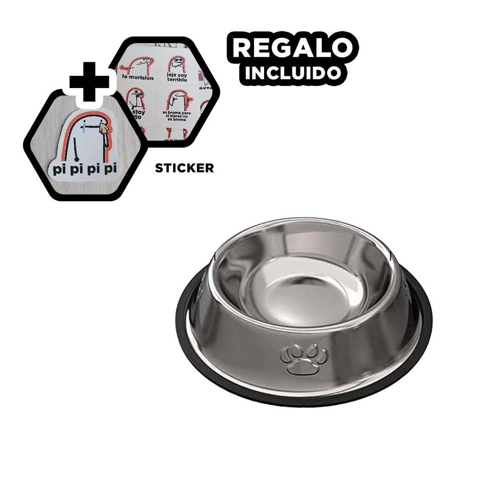 Comedero de Acero Pet con Huellas y Jebe XS 16 Cm Confiable y Durable Y+Regalo Sticker