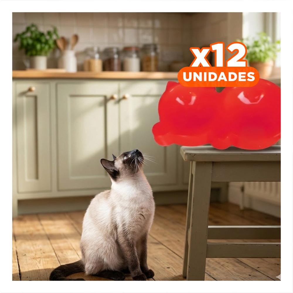Pack12 Comedero Doble Pet Mediano Forma De Gato Rojo Practico Y Ligero