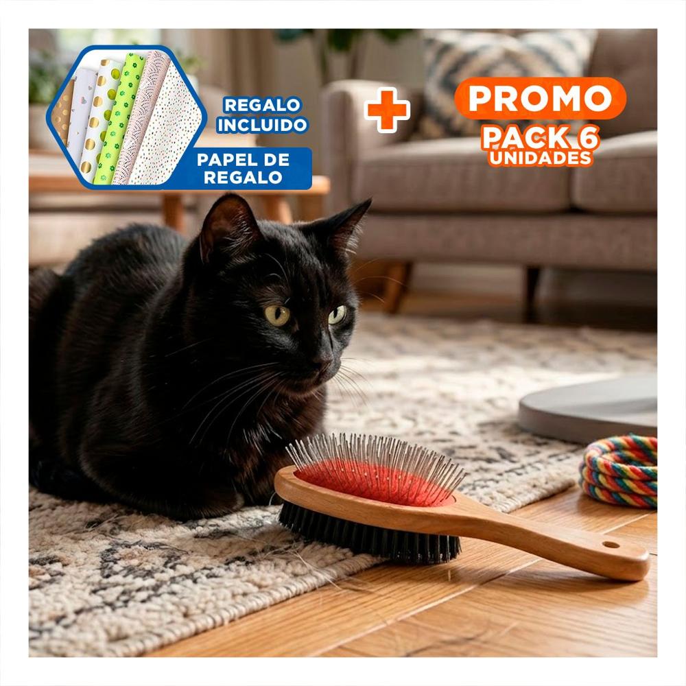 Pack6 Peine Reforzado de Doble Cara para Mascotas Pelo Largo Y+Papel Regalo