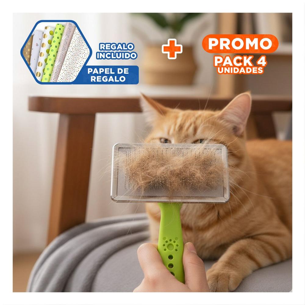 Pack4 Cepillo para Mascota Puntas de Metal Talla L Verde con mucha Gana Y+Papel Regalo