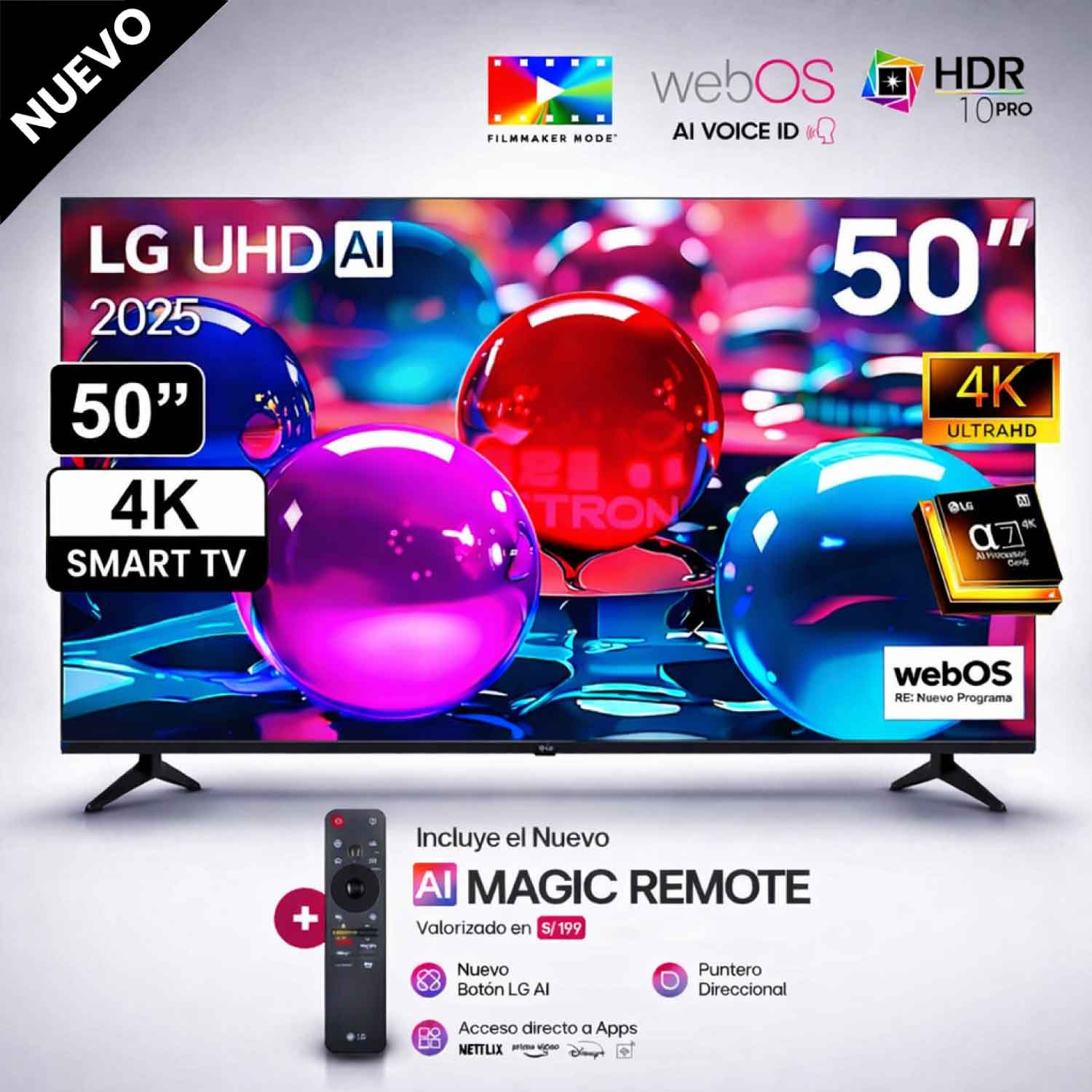 Televisor Lg 50 Pulg Ultra HD 4K AI ThinQ 50UA7300PSB Modelo 2025 - Control Magic