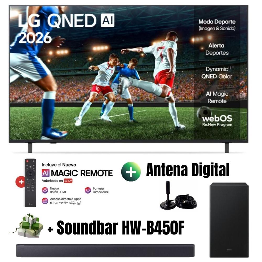Televisor Smart TV LG 65'' QNED UHD 4K ThinQ AI 65QNED73ASA 2025 - Ant - Soundbar HW-B450F