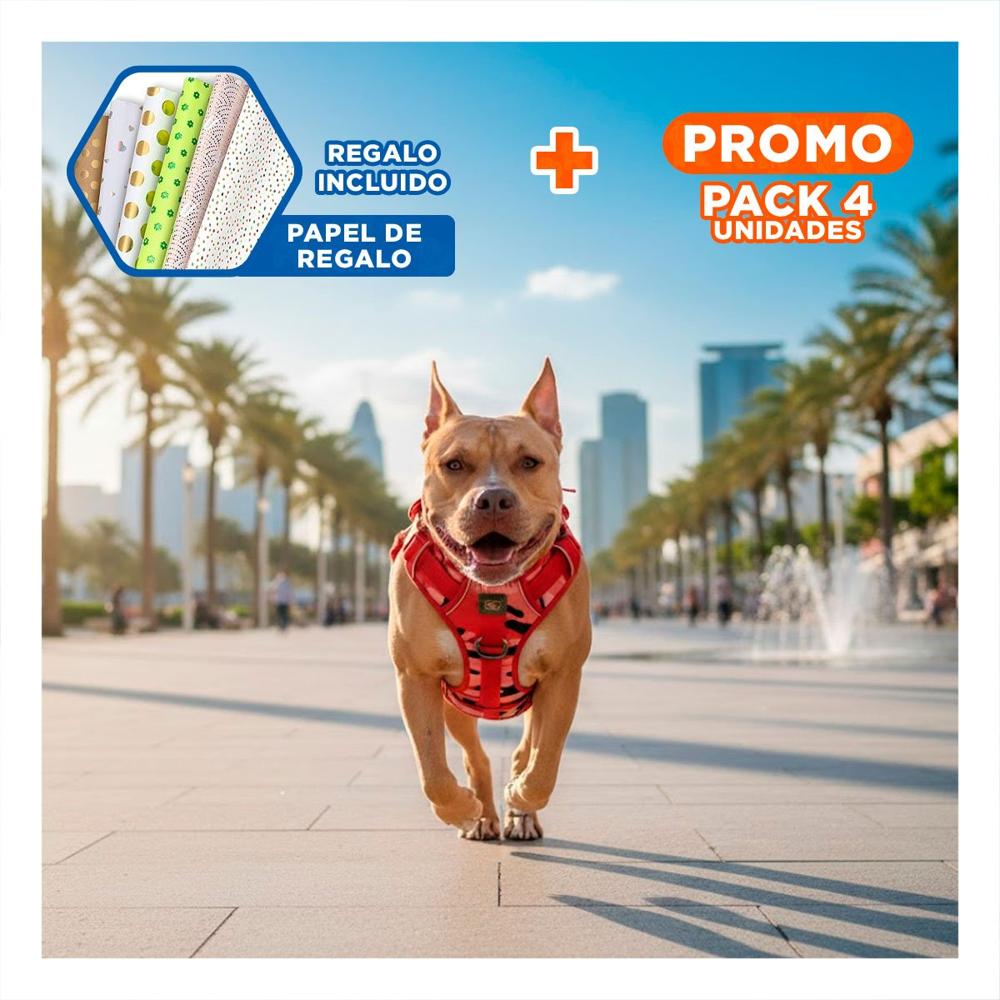 Pack4 Arnes Chalecos Tactico para Perro Rojo Resistente y Comodo para Salidas Y+Papel Regalo