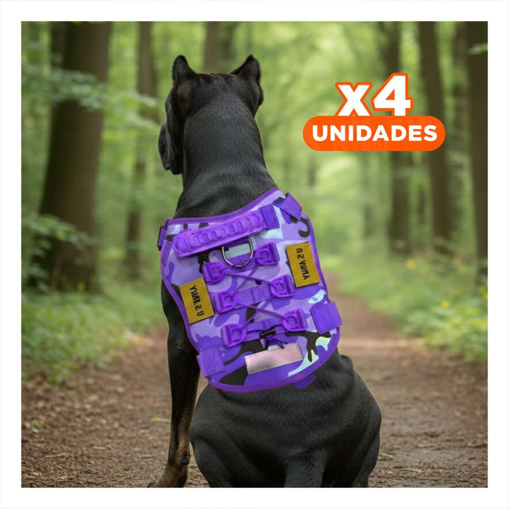Pack4 Equipo Chalecos Tactico Para Perro Morado Talla XL Comodo Y Seguro