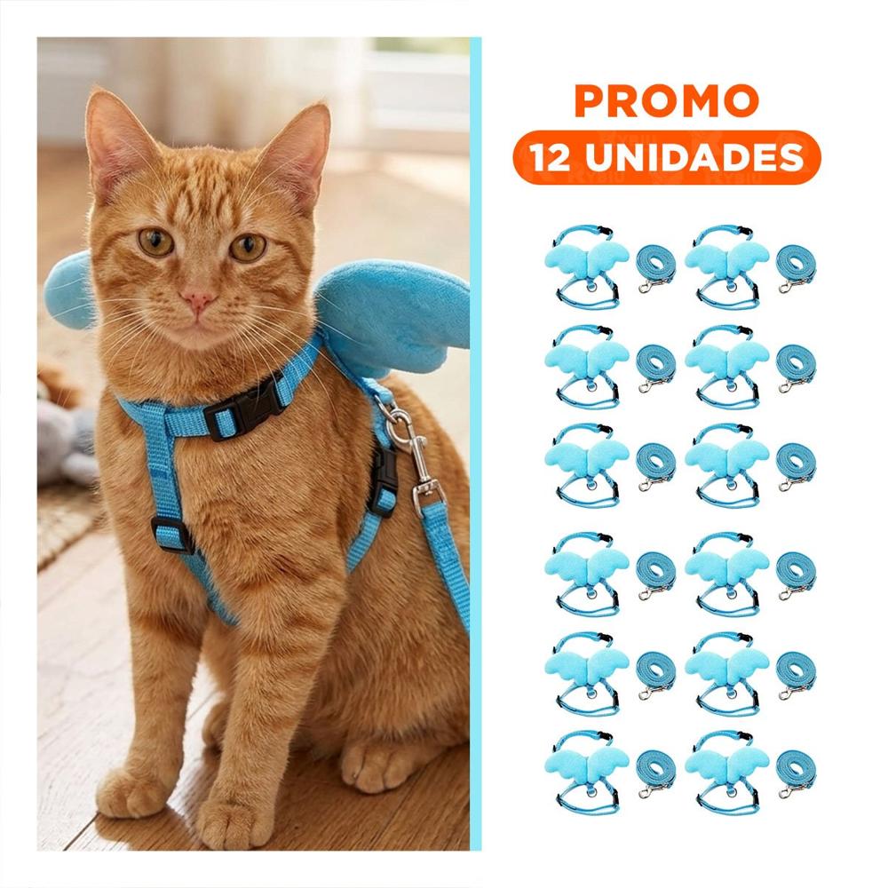 Pack12 Pechera Ajustable Para Perro Pequeno Con Alitas Celeste Y+Regalo Sticker