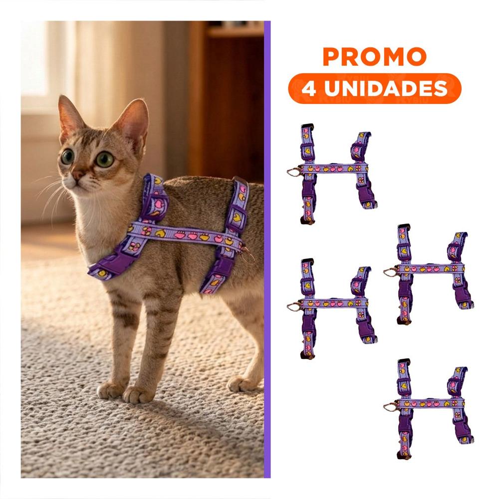 Pack4 Correa Segura con Arnes para Conejo y Gato Delgado en Lila Y+Regalo Sticker