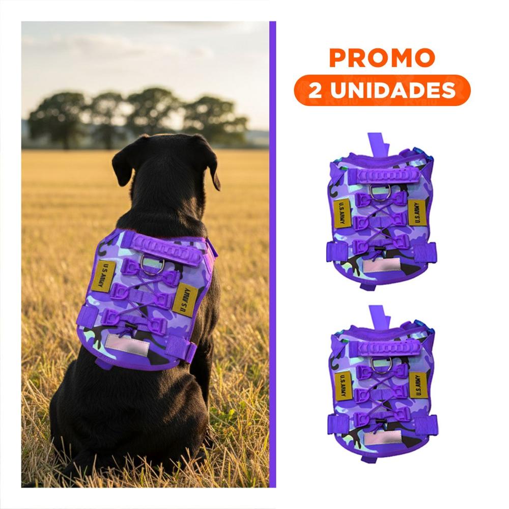 Pack2 Correa Chalecos Tactico Para Perro Morado Talla XL Ajustable Y Confortable