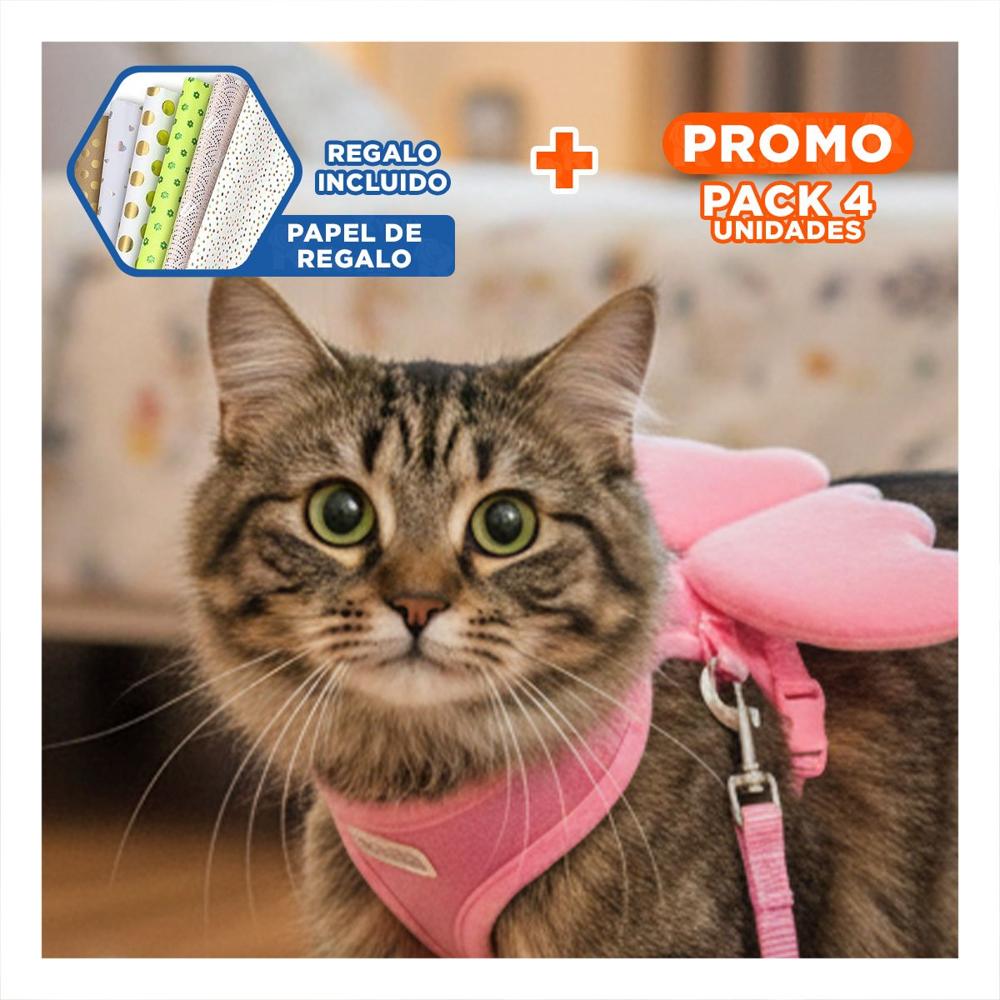 Pack4 Chaleco Ajustable Rosado Pet con Alitas Pequenas para Paseo Y+Papel Regalo