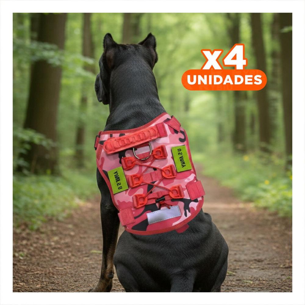 Pack4 Arnes Para Perro Tactica Rojo Resistente Y Ajustable Para Salidas Al Exterior