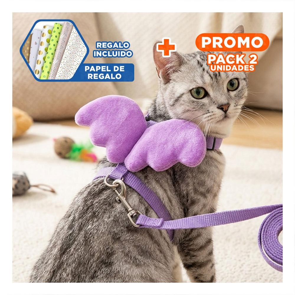 Pack2 Chaleco Arnes Pet Con Alitas Pequenas Ajustable Lila Y+Papel Regalo