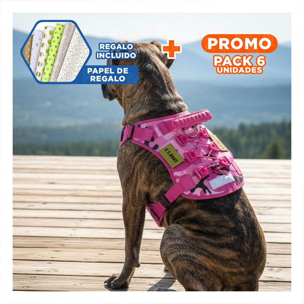 Pack6 Arnes Para Perro Rosado Tactico Talla XL Ligero Y Resistente Y+Papel Regalo