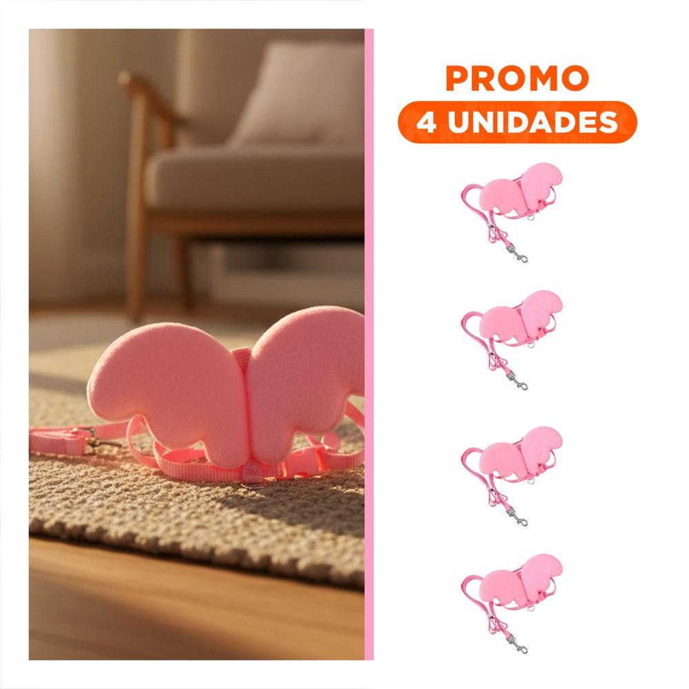 Pack4 Pechera Regulable Rosado Pet con Alitas Pequenas Ajustable Y+Regalo Sticker
