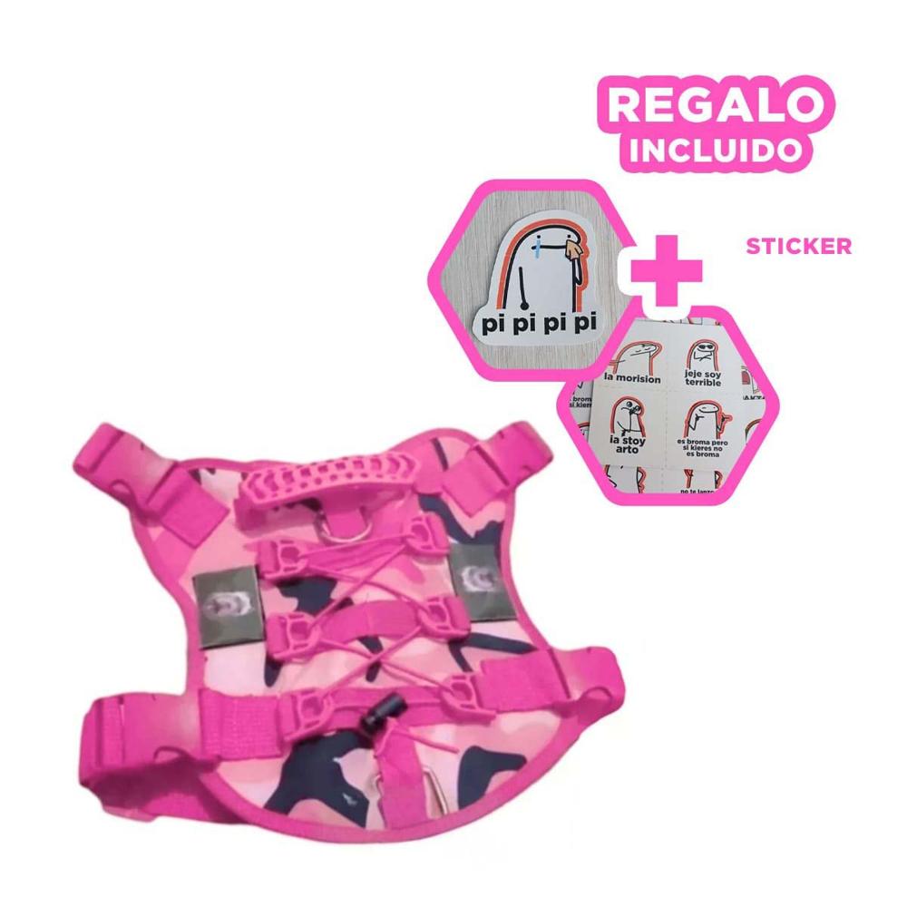 Pechera Para Perro Rosado Tactico Talla XL Con Cierre Seguro Y+Regalo Sticker