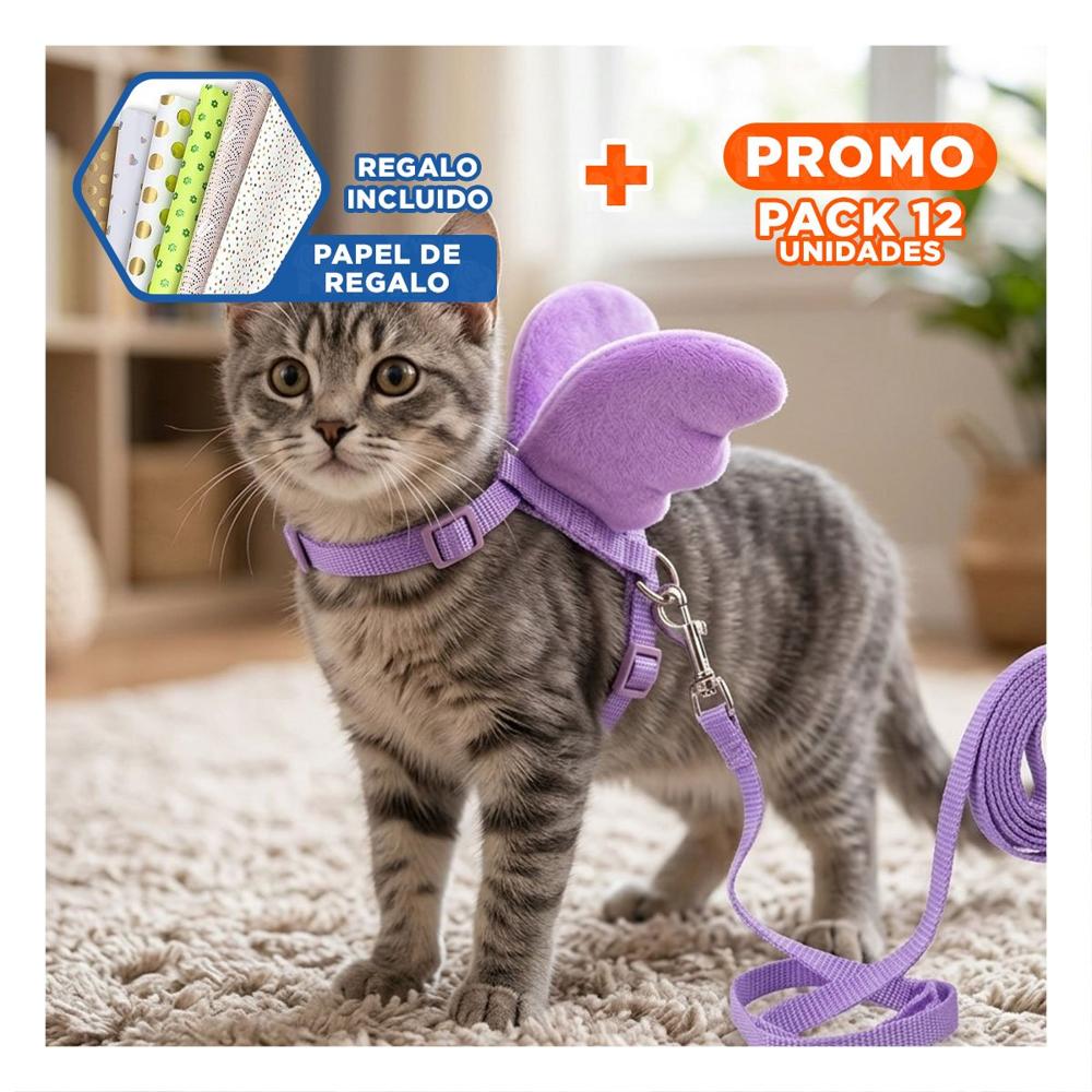 Pack12 Harness Pet Con Alitas Pequenas Regulable Color Lila Y+Papel Regalo