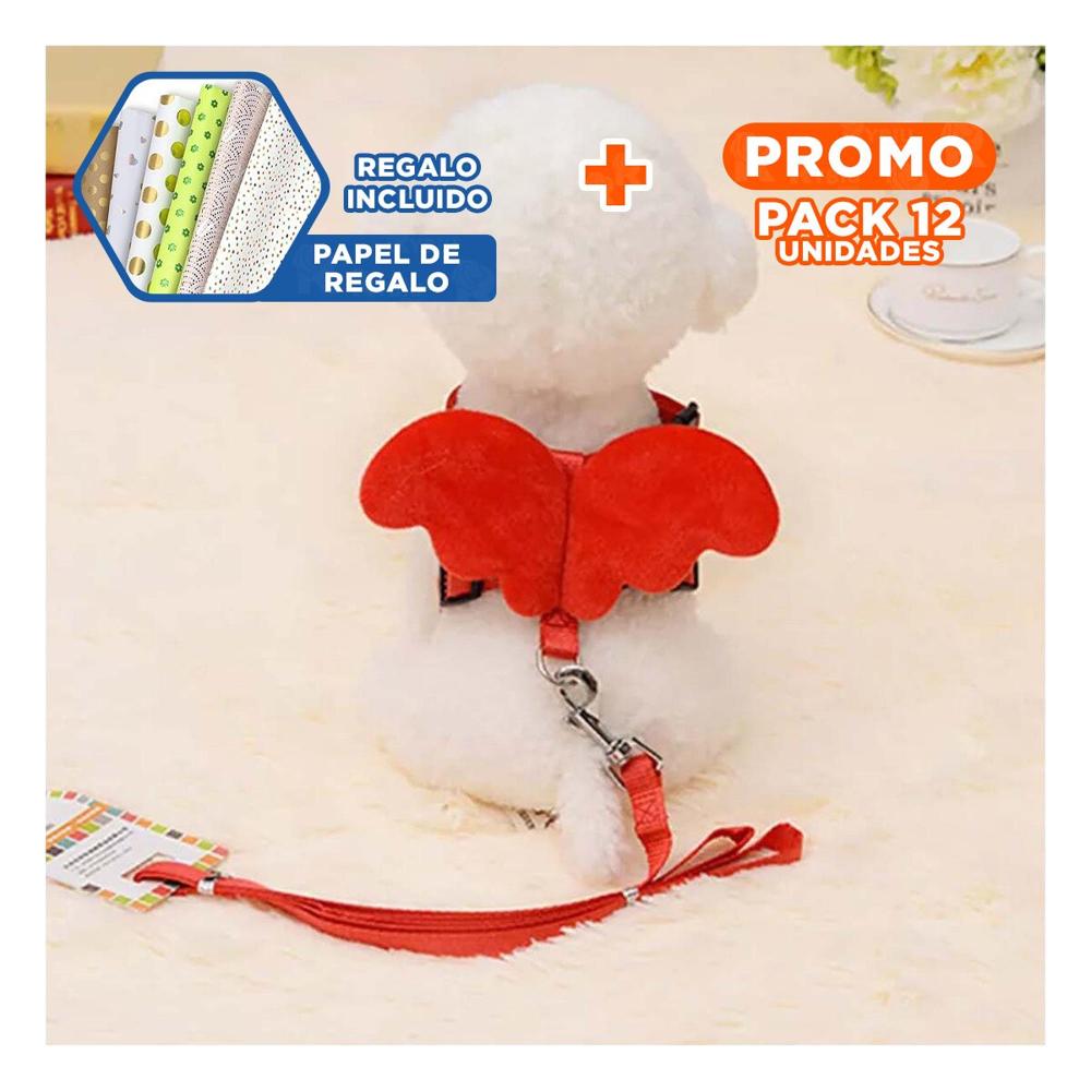 Pack12 Pechera Pet Rojo con Alitas Pequenas Ajustable y Seguro Y+Papel Regalo