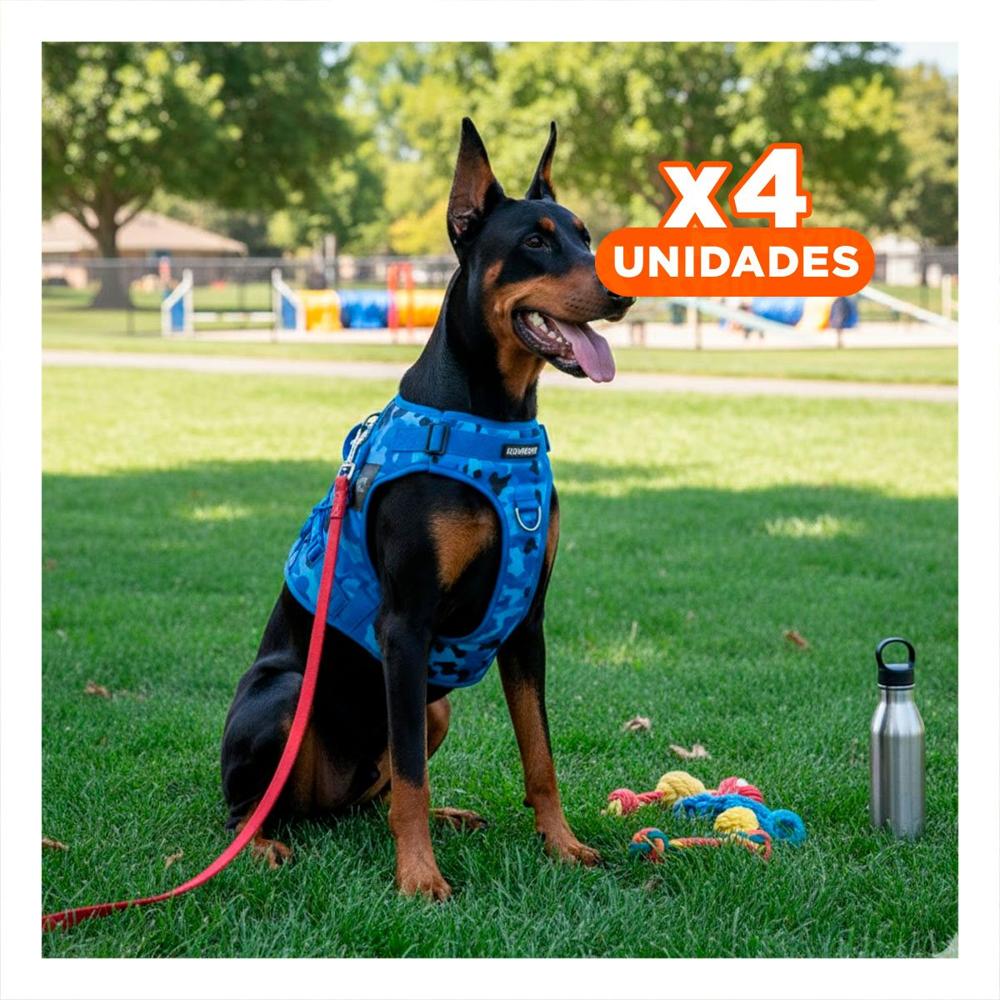 Pack4 Arnes Para Perro Grande Azul Tactico Talla XL Seguro Y Facil De Usar En Exterior