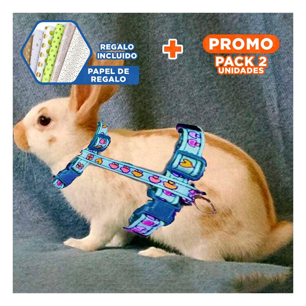 Pack2 Arnes Ligero para Conejo y Gato Delgado en Celeste Y+Papel Regalo