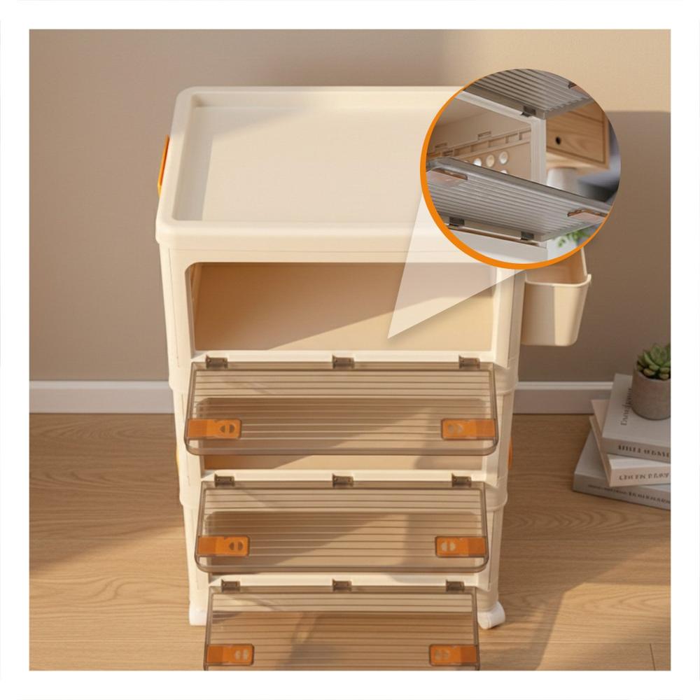 Estante con Cajones Cerrado 3 Niveles Beige Asa Naranja para Hogar Y+Post It