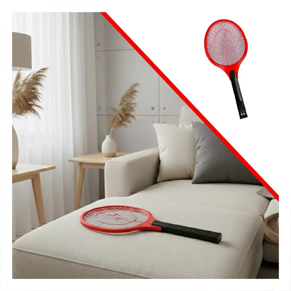 Raqueta Electrica Rojo Mango Negro Eliminacion de Mosquitos Voladores Y+Ligas Regalo