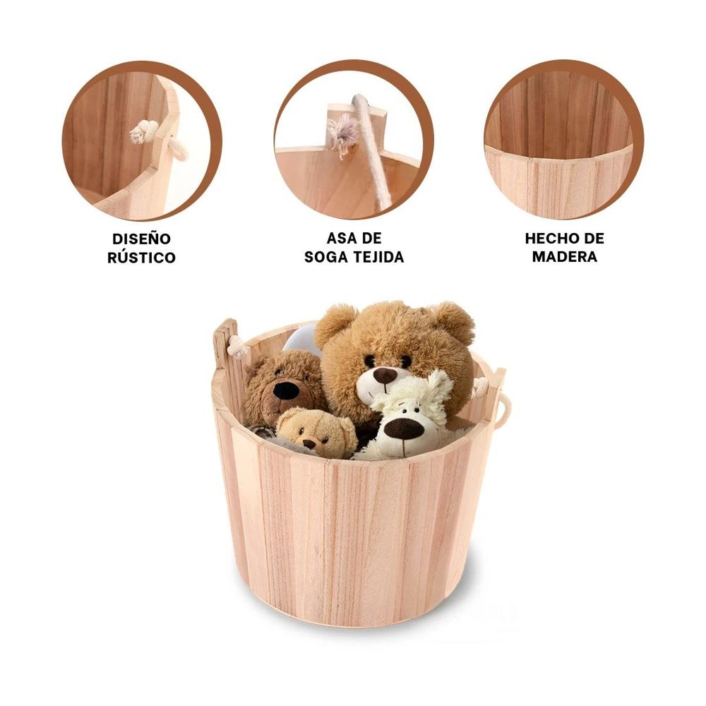 Recipiente de Madera con Agarradera de Cuerda 24x20cm para Arreglos Vivos Y+Ligas Regalo