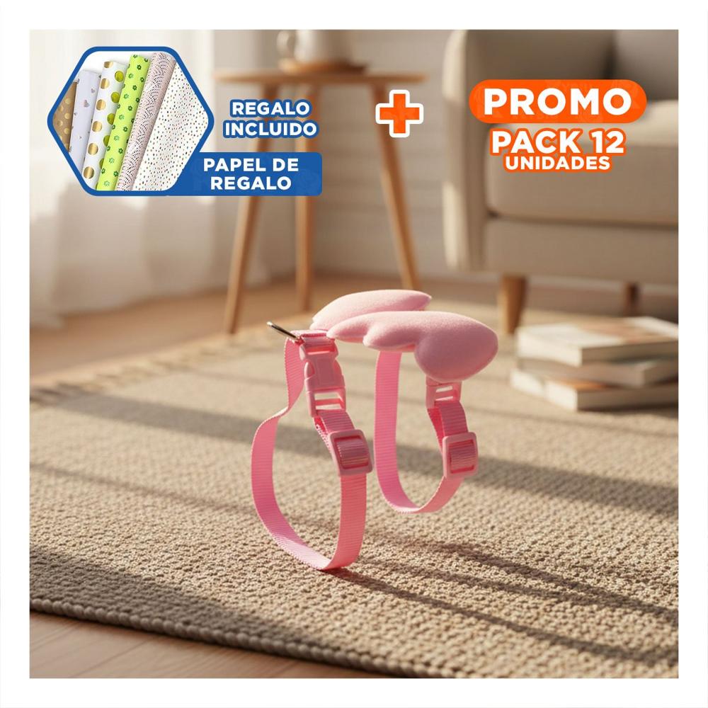 Pack12 Pechera Pet Rosado con Alitas Pequenas Ajustable y Seguro Y+Papel Regalo