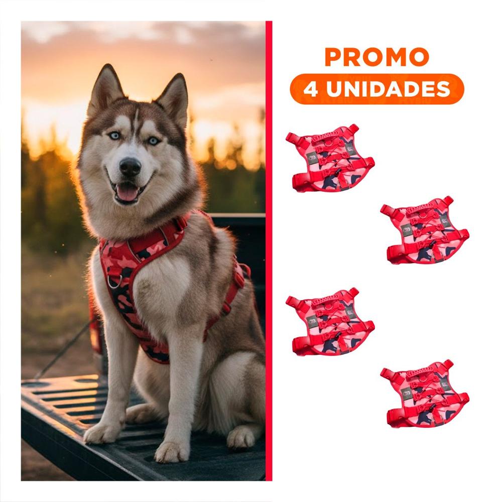 Pack4 Cinturon Chalecos Tactico para Perro Rojo Ajustable y Facil de Usar Y+Regalo Sticker