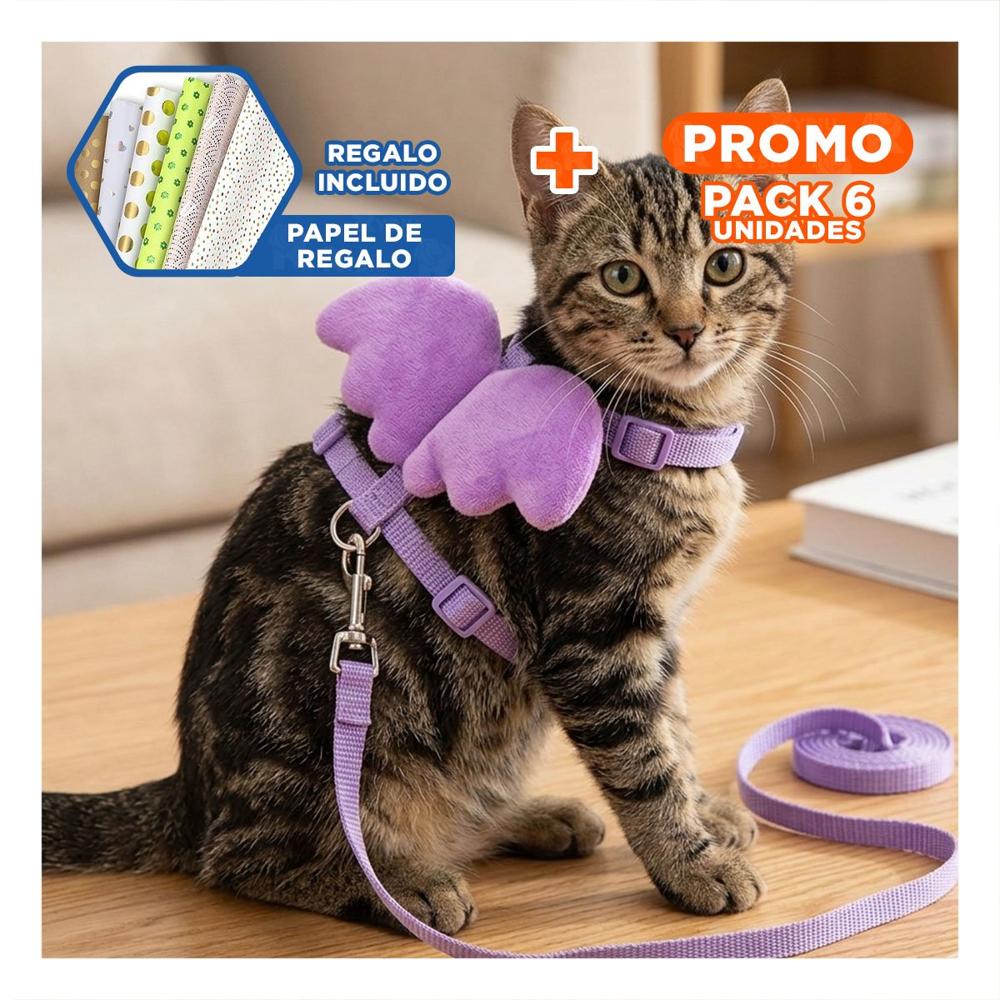 Pack6 Pechera Ajustable Pet Con Alitas Pequenas Diseno Lila Y+Papel Regalo