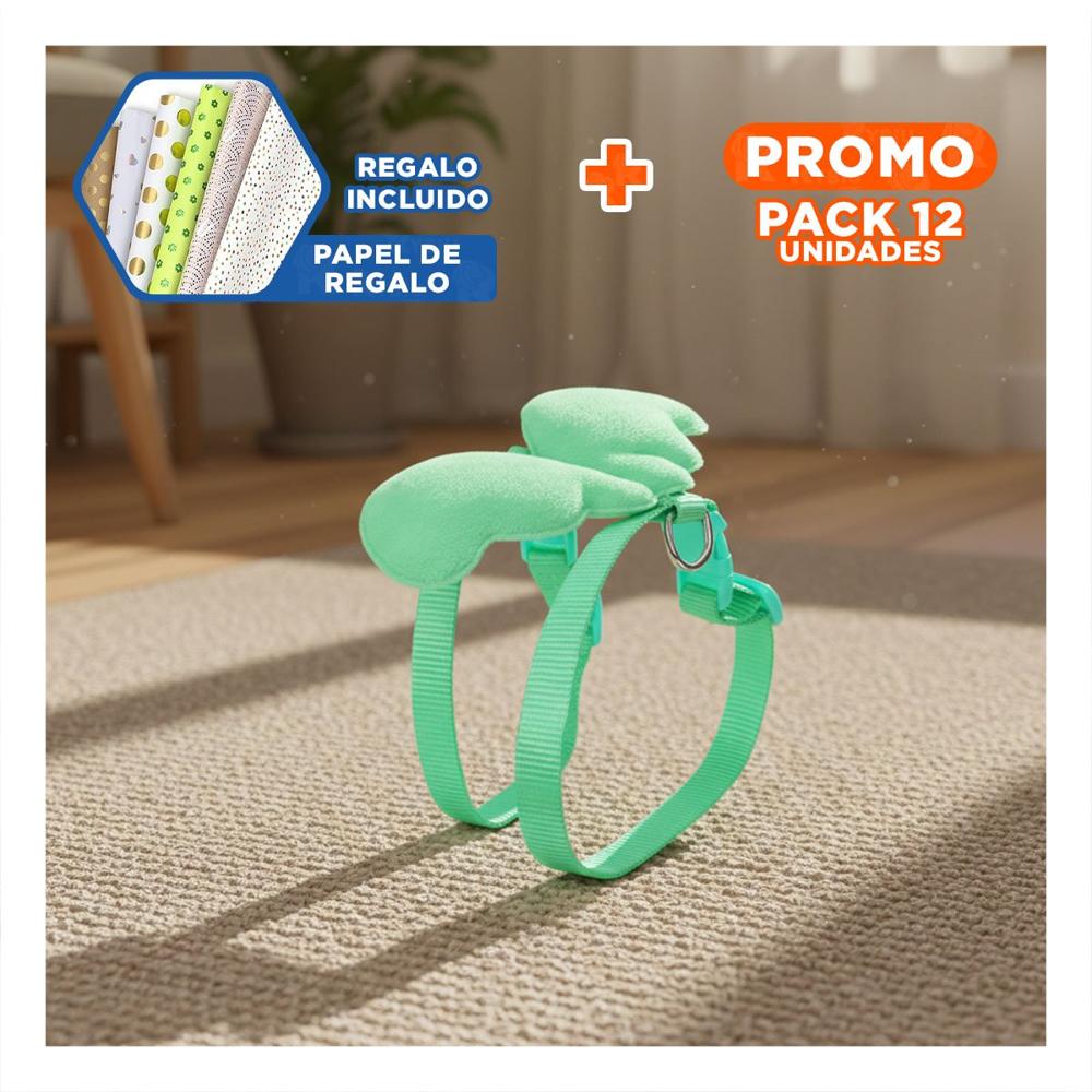 Pack12 Pechera Pet Turquesa con Alitas Pequenas Ajustable y Seguro Y+Papel Regalo
