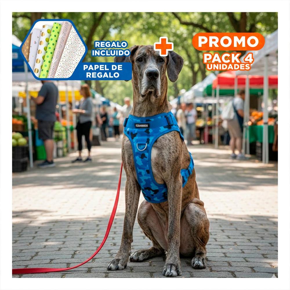 Pack4 Cinturon Para Perro Grande Azul Tactico Talla XL Con Ajuste Comodo Y+Papel Regalo