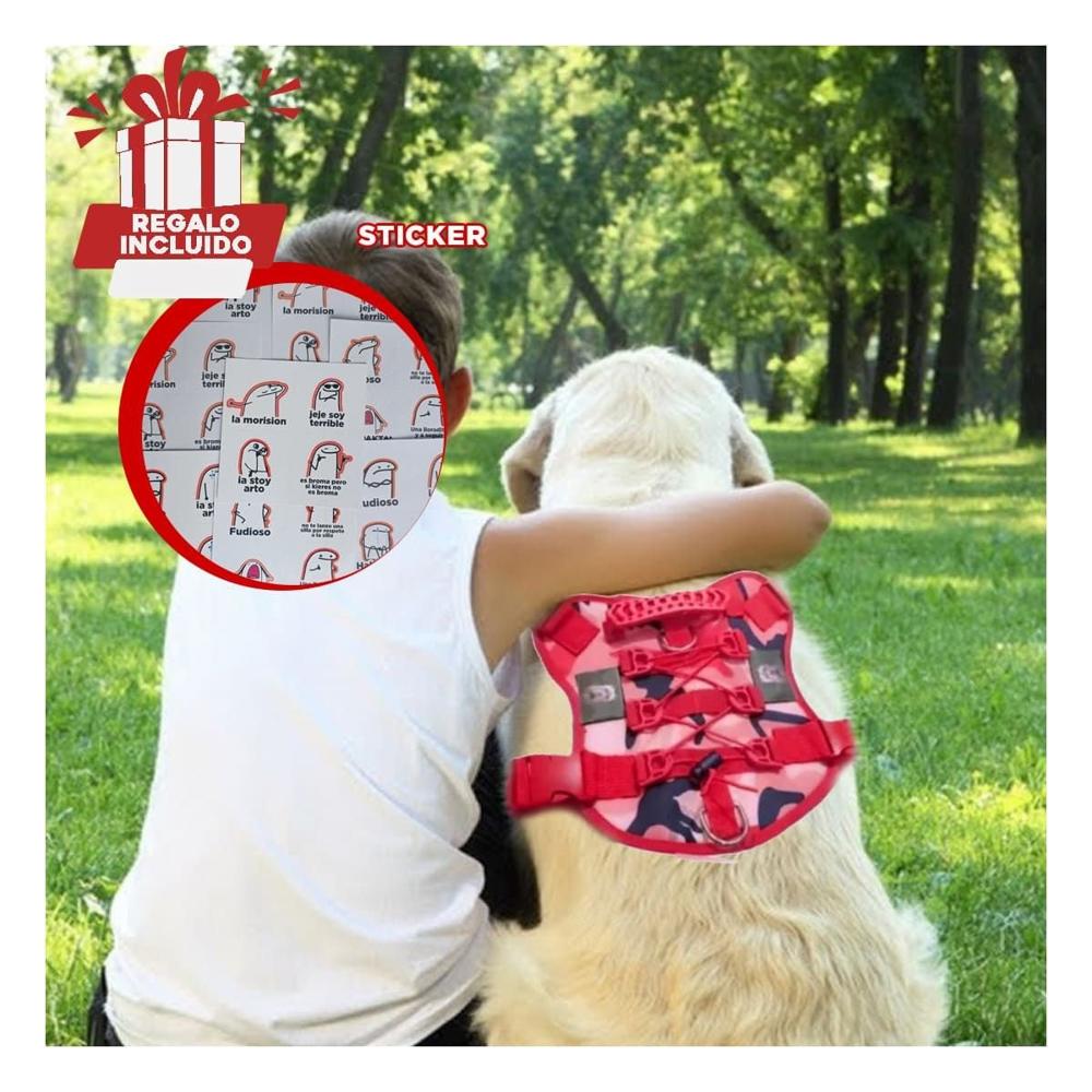 Vestimenta Para Perro Tactica Rojo Ajustable Y Resistente Para Paseos Urbanos Y+Regalo Sticker