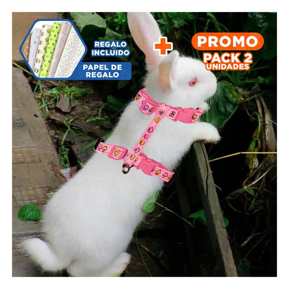 Pack2 Correa Resistente con Arnes para Conejo y Gato Delgado Rosado Y+Papel Regalo