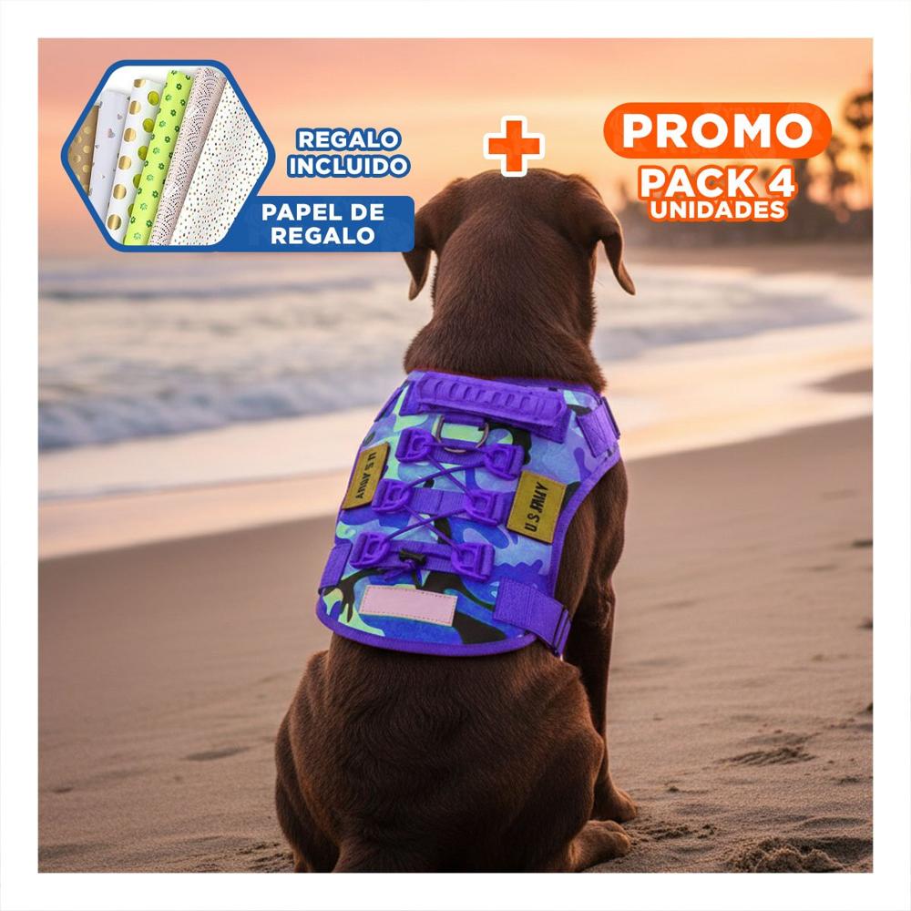 Pack4 Cinturon Chalecos Tactico Para Perro Morado Talla XL Con Ajuste Rapido Y+Papel Regalo