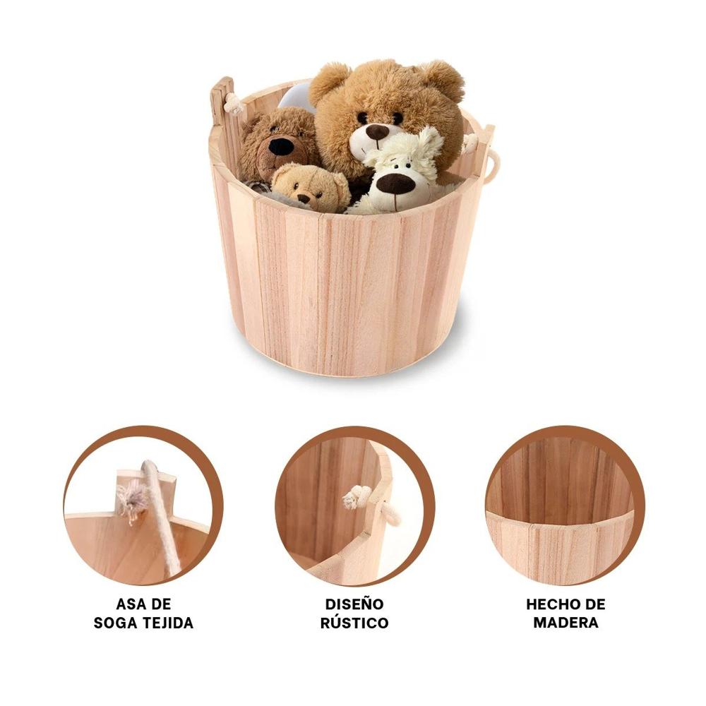 Recipiente de Madera con Agarradera de Cuerda 20x18cm para Arreglos Vivos Y+Ligas Regalo