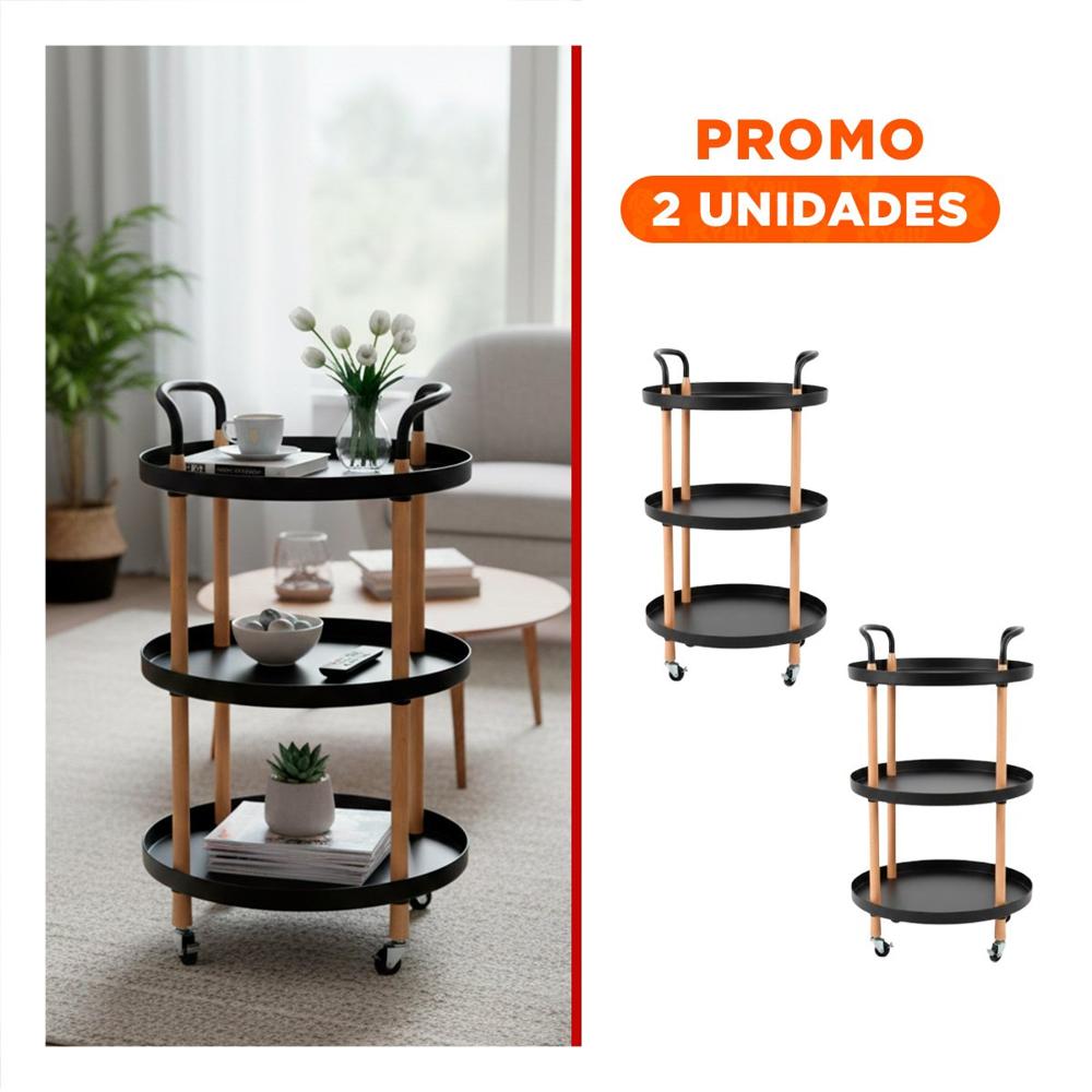 Pack2 Carro 3 Niveles Circular con Asa Negro Practico y Facil de Usar