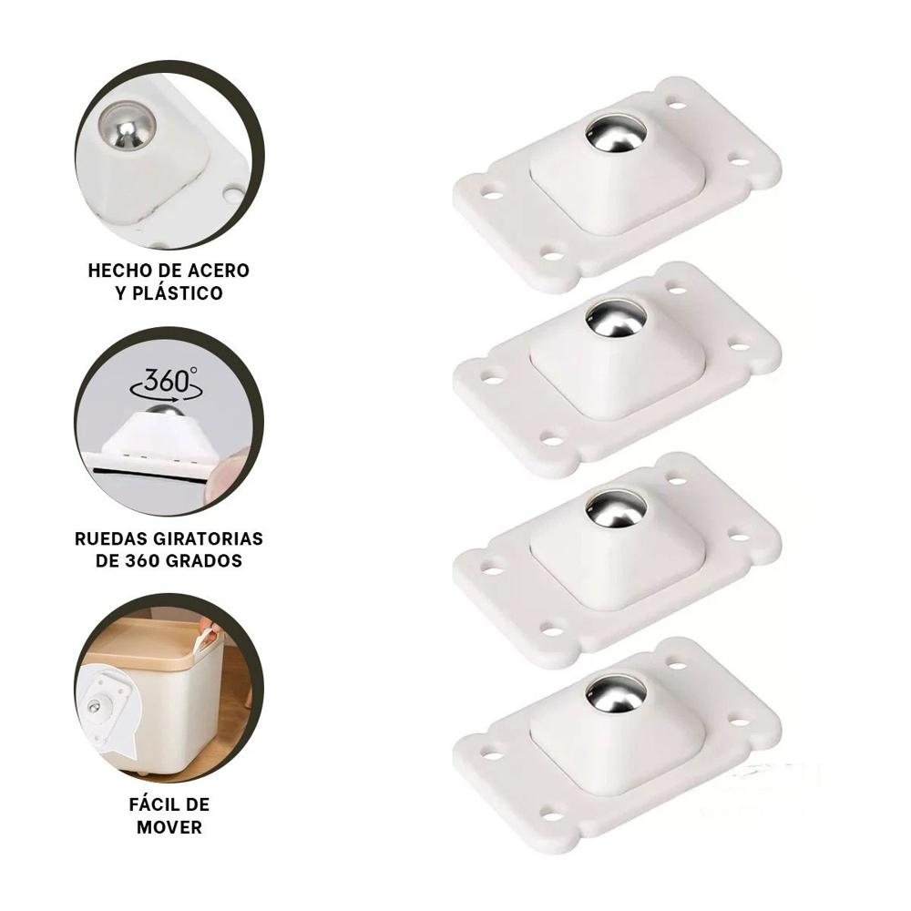 Conjunto Ruedas Mini Portatiles Giratorias Blanco 4 Unidades Soporte Fuerte Y+Ligas Regalo