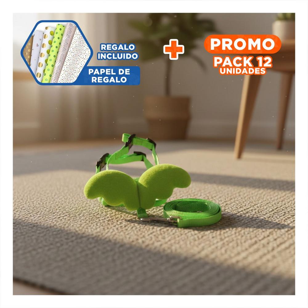 Pack12 Pechera Pet Verde con Alitas Pequenas Ajustable y Seguro Y+Papel Regalo