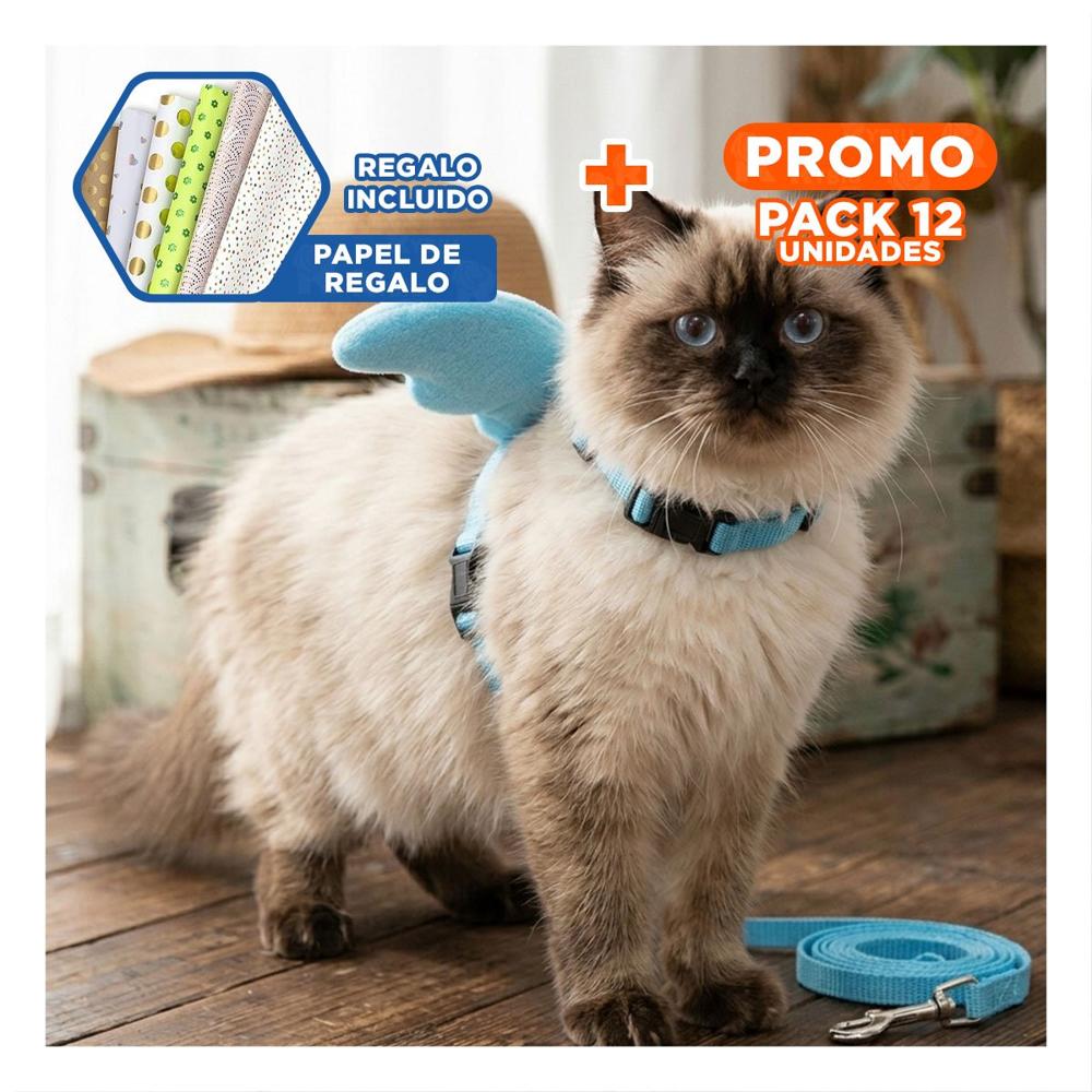 Pack12 Harness Pet Con Alitas Pequenas Regulable Color Celeste Y+Papel Regalo