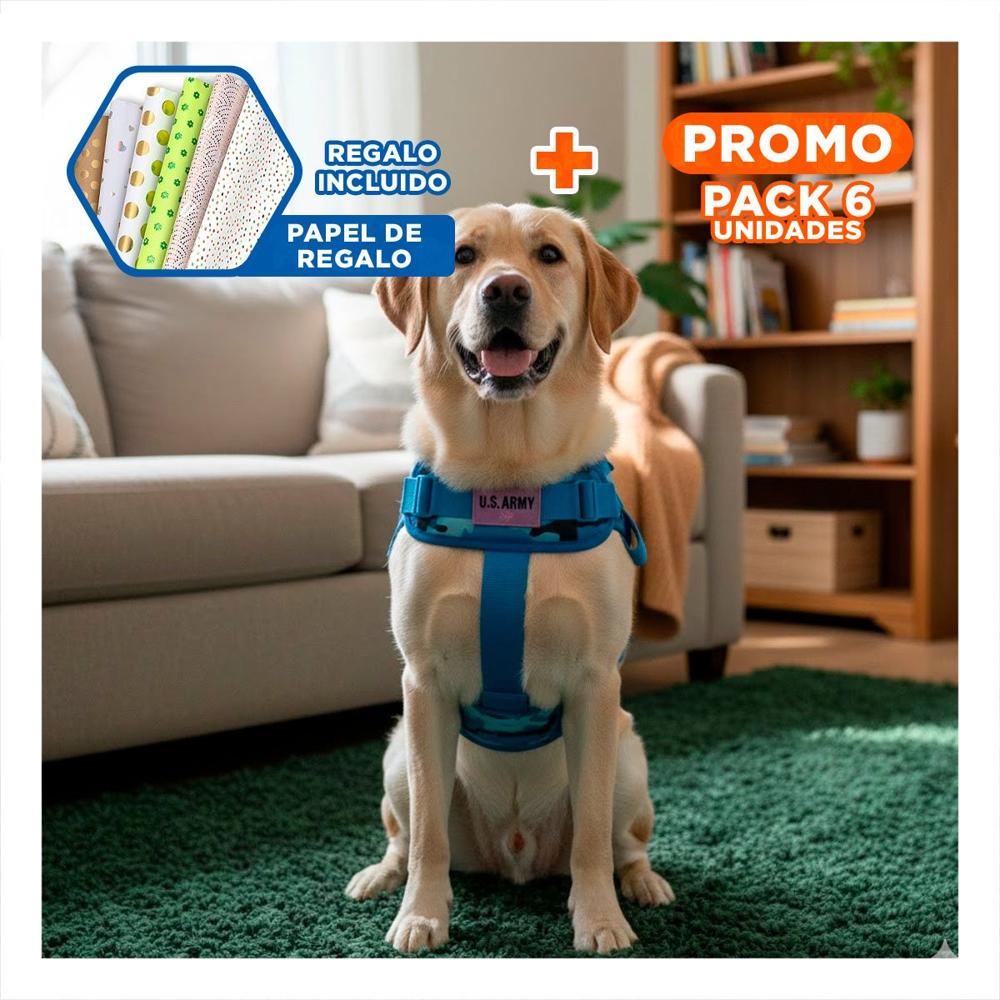 Pack6 Arnes Ajustable Para Perro Azul Con Sujecion Firme Y Material Suave Y+Papel Regalo