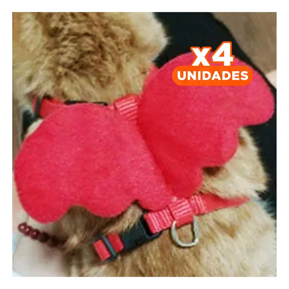 Pack4 Arnes Regulable Rojo Pet con Alitas Decorativas Pequenas
