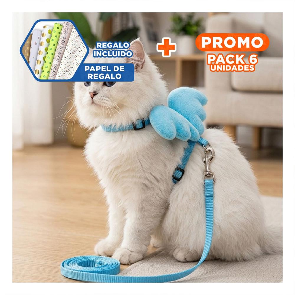 Pack6 Pechera Ajustable Pet Con Alitas Pequenas Diseno Celeste Y+Papel Regalo