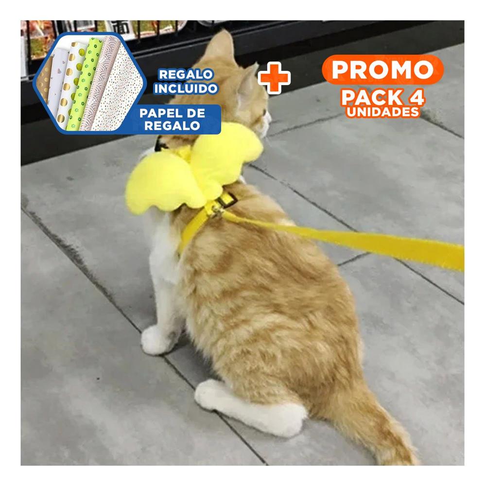 Pack4 Chaleco Ajustable Amarillo Pet con Alitas Pequenas para Paseo Y+Papel Regalo