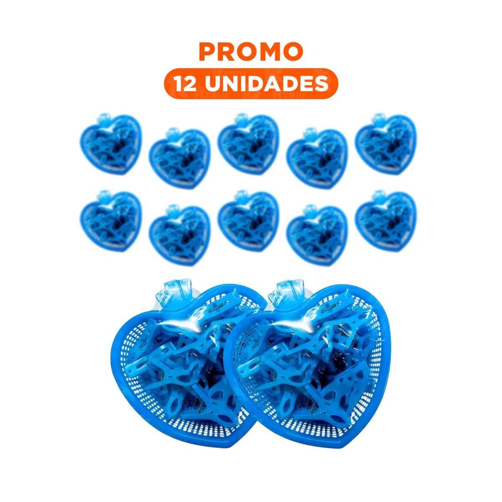 Pack12 Cesto Durable Celeste Corazon con 24 Ganchos 17x17cm Y+Regalo Sticker