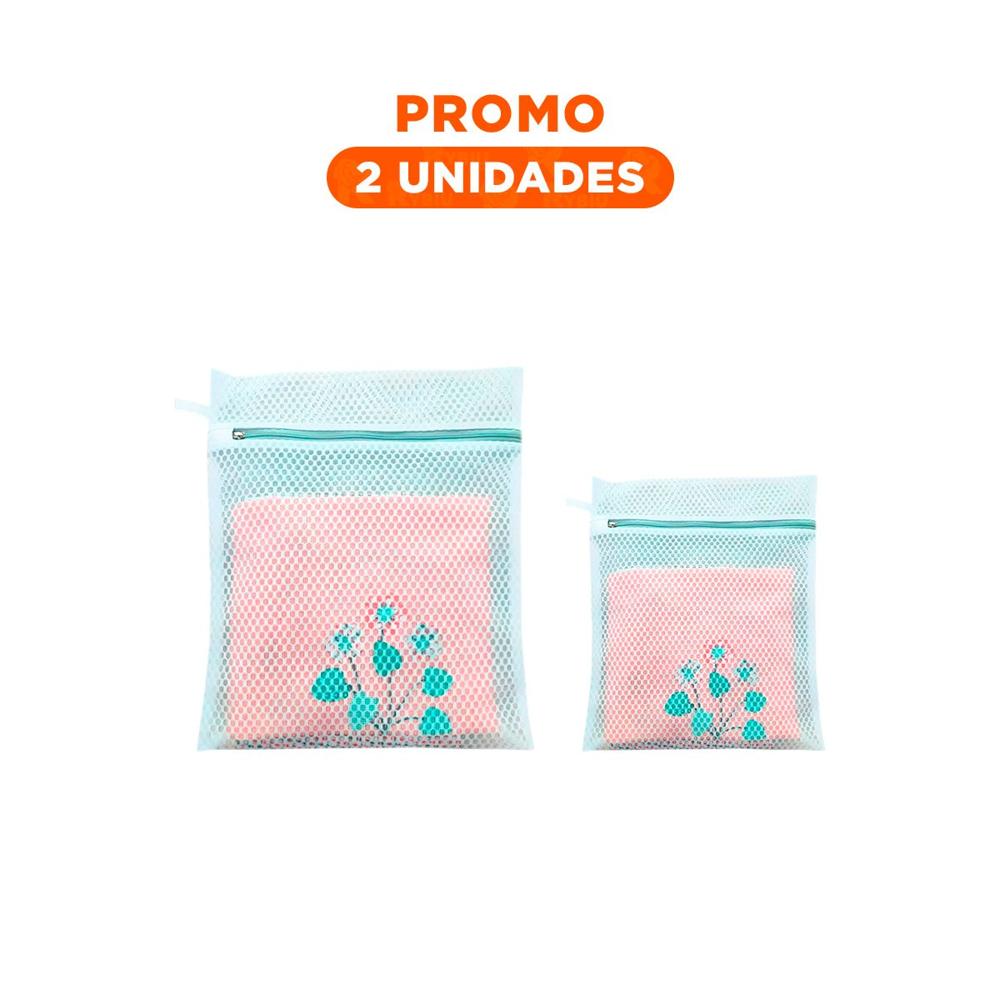 Pack2 Saco Malla Protectora Ropa Estilo Rectangular 40x30cm Celeste Seguro