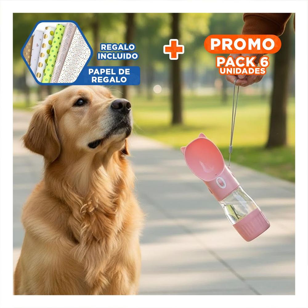 Pack6 Botella Funcional Gato Rosado con Cierre Seguro Y+Papel Regalo